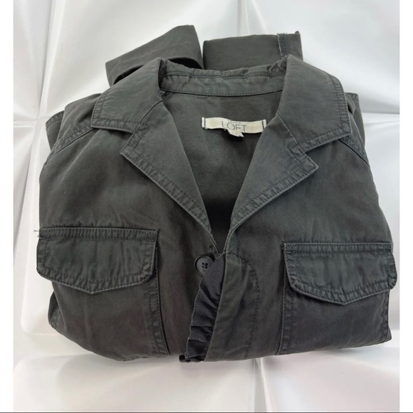 Ann Taylor LOFT Womens Sz 2 Gray Ruffled Utility xs Peplum Jacket - Picture 5 of 8